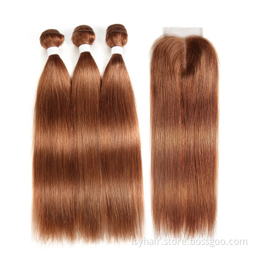 Colored 30 Honey Blonde Bundles With Closure Peruvian Straight Human Hair 3 Bundles With Closure  Remy Hair No Shedding
